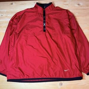 Vintage Nike Mens Red Quarter Zip Windbreaker Pullover Jacket‎ Large Swoosh Logo
